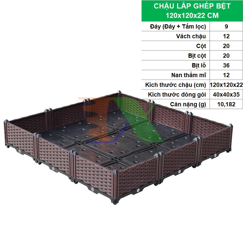 Chậu lắp ghép CLG-40, lắp ráp thông minh trồng Rau Hoa (Bệt kích thước 120 x 120 x 22 cm)