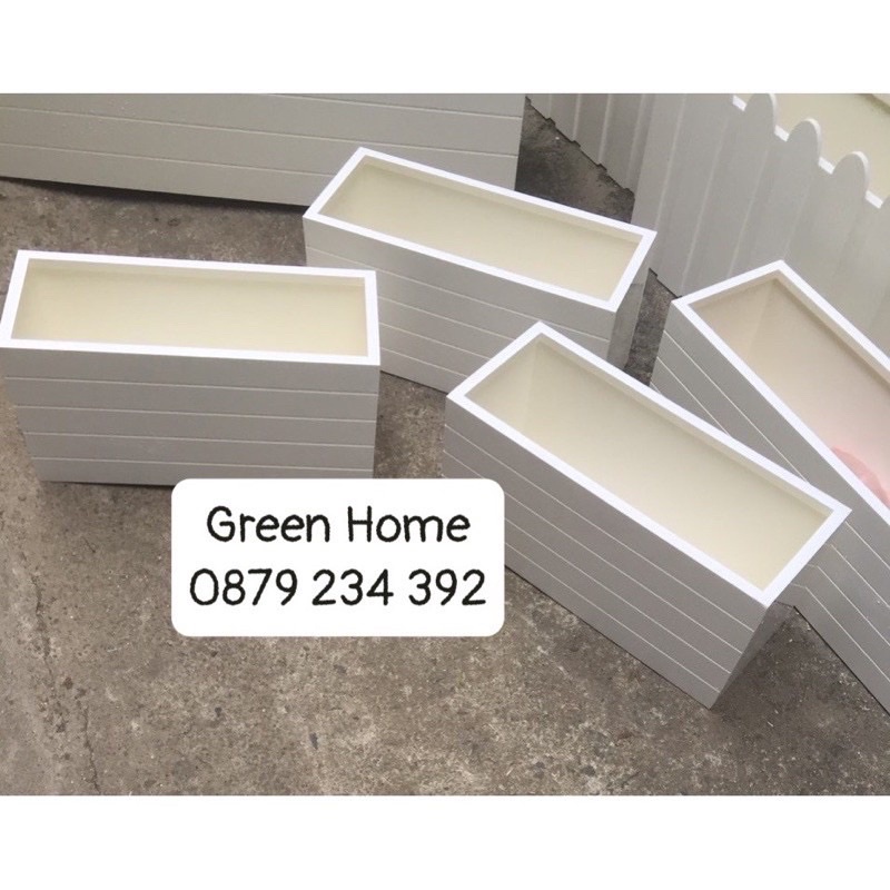 Chậu trồng cây nhựa composite kẻ ngang ban công sân vườn GREEN HOME 50x20x25cm