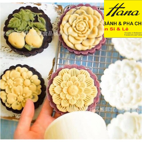 Khuôn trung thu 4 mặt hình hoa, quả lê 125-150 gam