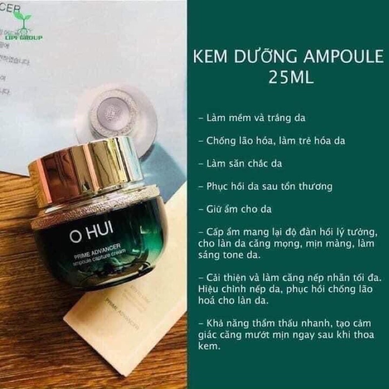 10 gói kem dưỡng Ohui xanh căng bóng da chống lão hoá se khít lỗ chân lông Ohui prime advancer 1ml