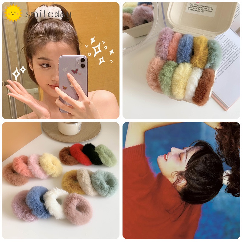 Dây buộc tóc Smileday bằng nhung màu trơn thiết kế đơn giản cho nữ