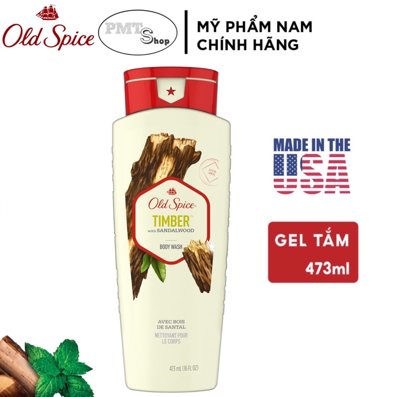 Sữa tắm nam Gel Old Spice Timber With Sandalwood 473ml hương gỗ + Bạc hà