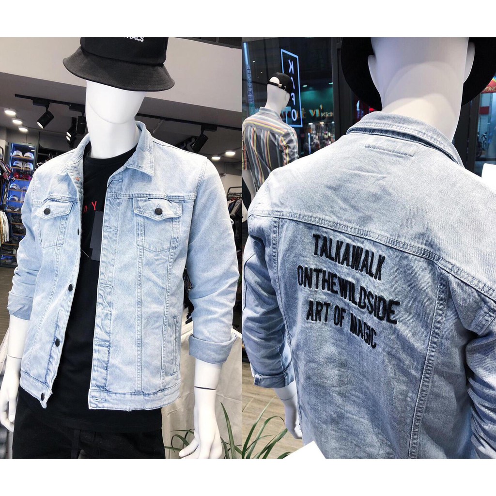 Áo khoác jean nam nữ màu xám trắng form chuẩn Hàn Quốc cao cấp với Talk No Wash size M-L-XL TT30