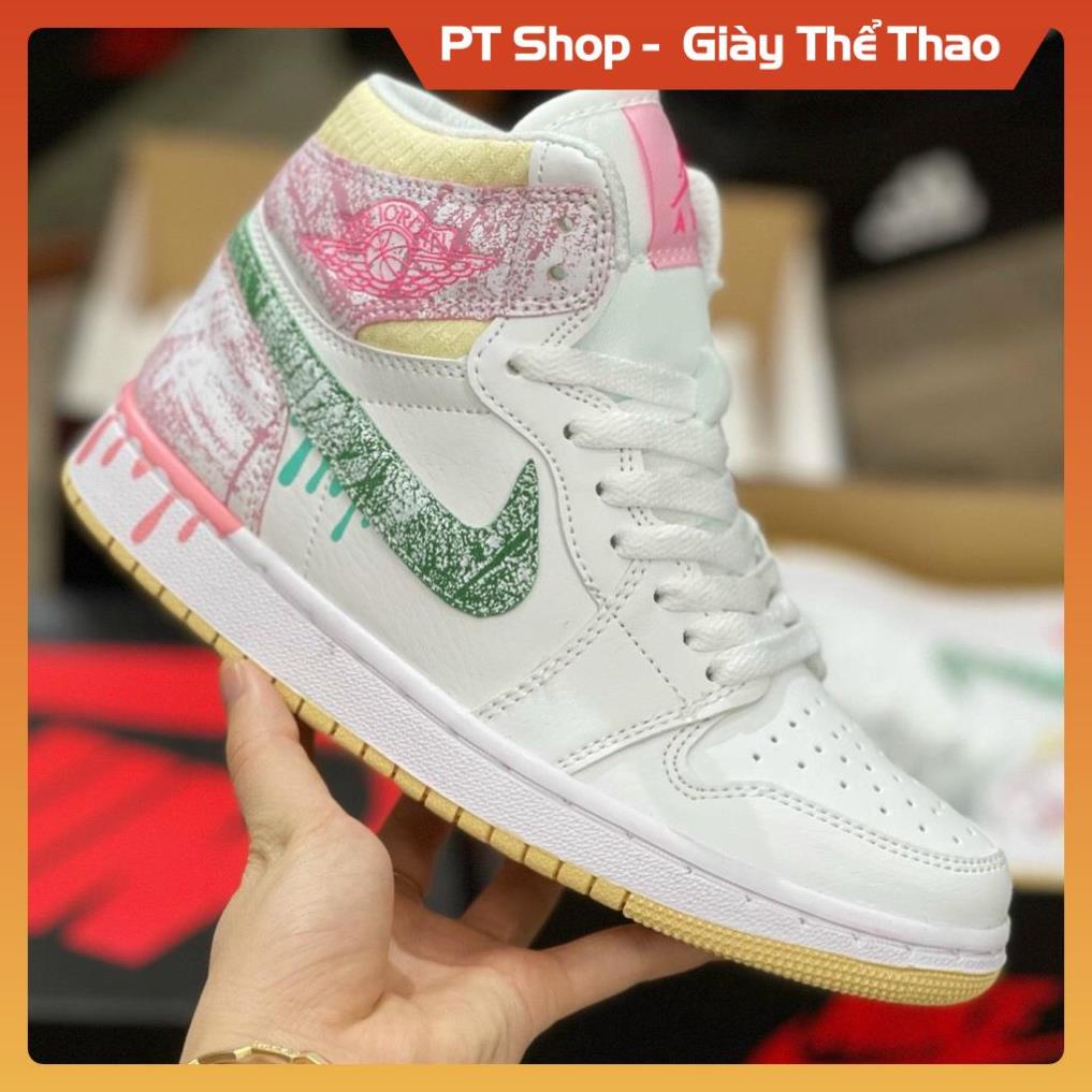[FreeShip+ Hàng Xịn] Giày Jordan hồng trắng chảy sơn cao cổ , Giầy JD1 hồng trắng mới Full phụ kiện Sneaker