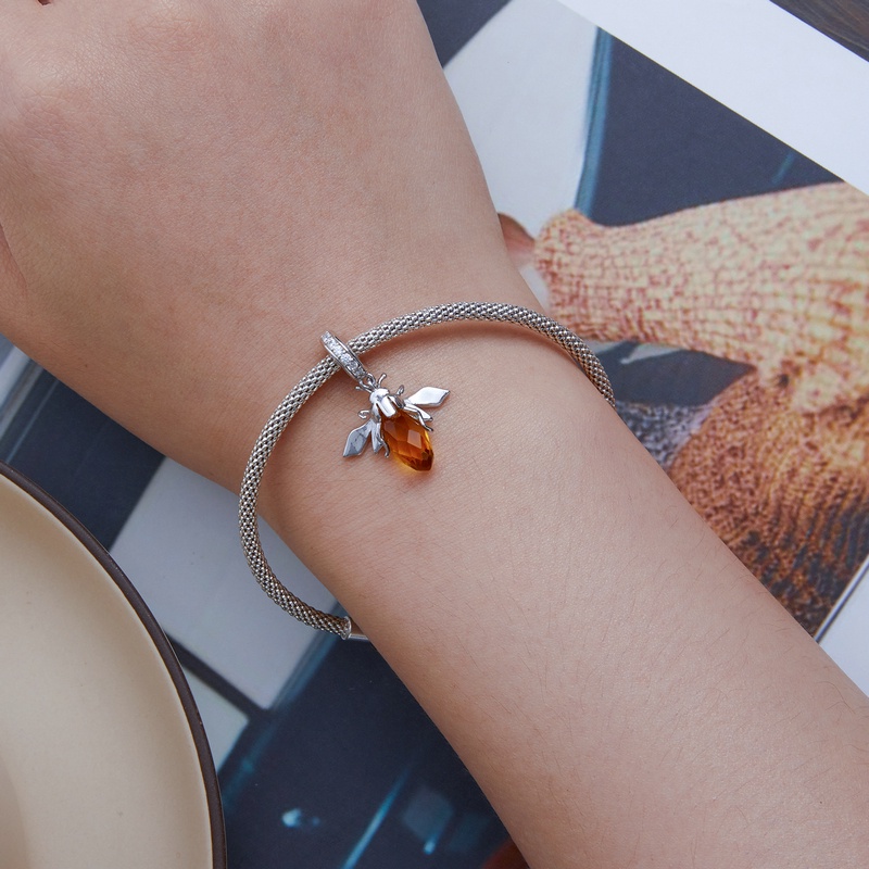 Mặt vòng cổ BAMOER bằng bạc 925 hình ong thời trang DIY