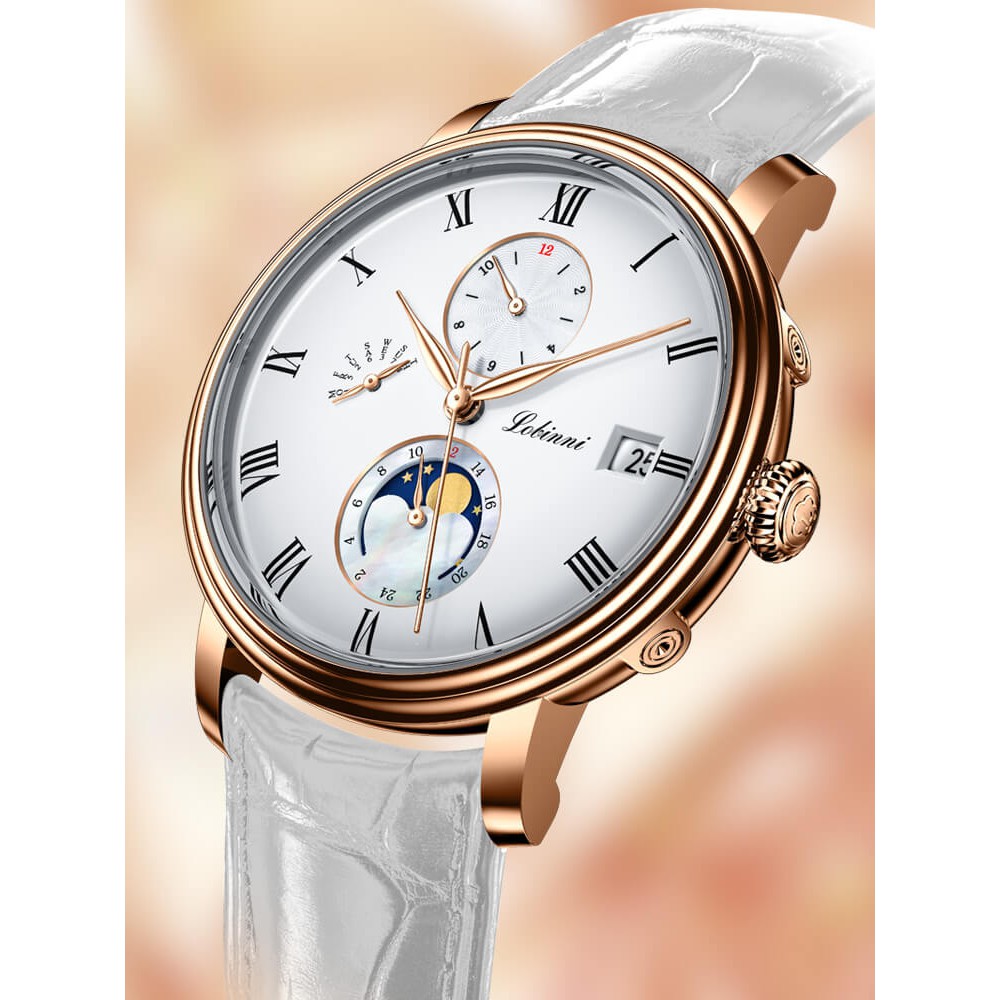Đồng hồ nữ Lobinni L2075-1 chính hãng thụy sỹ,Kính sapphire ,chống xước,Chống nước 50m ,BH 24 tháng,Máy cơ (Automatic)