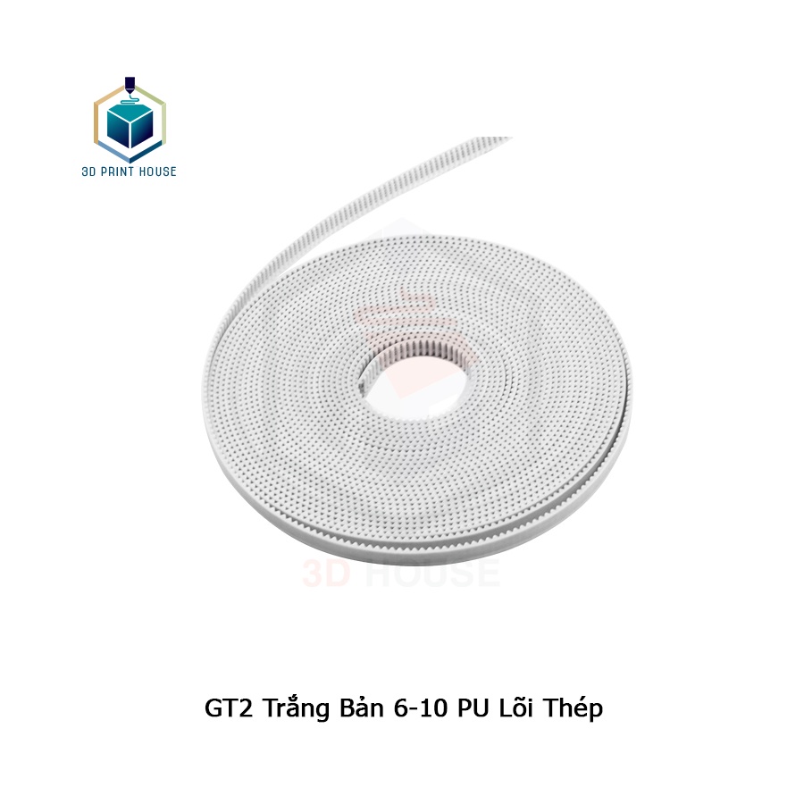 Dây Đai GT2 Trắng Lõi Thép Bản 6 - 10 Cho Máy In 3D (1 mét)