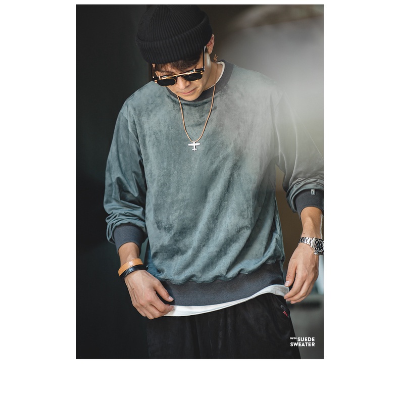 Áo sweater MADEN da lộn mềm dài tay màu trơn kiểu retro Nhật Bản cá tính