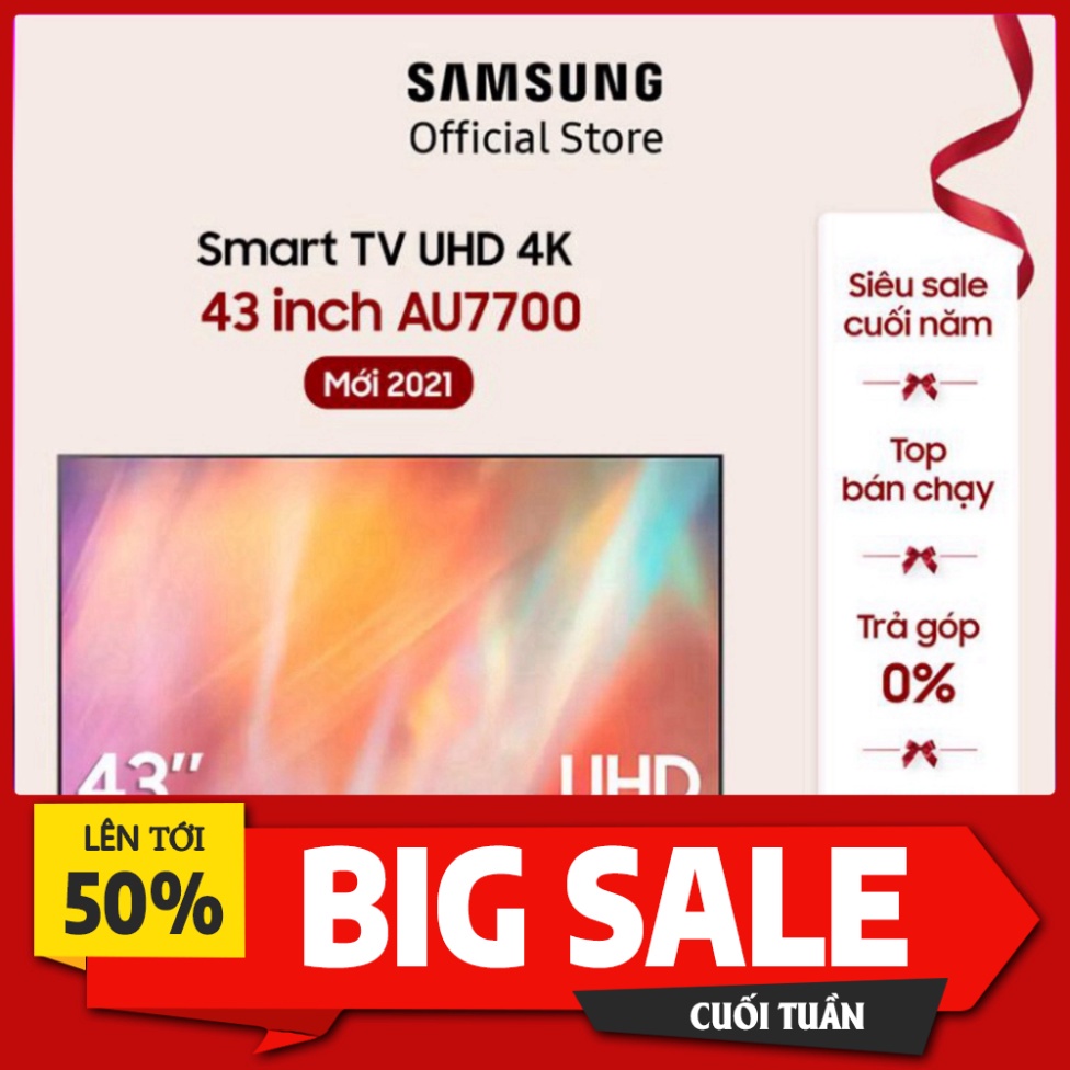 Smart Tivi Samsung Crystal UHD 4K 43 inch UA43AU7700KXXV - Miễn phí lắp đặt