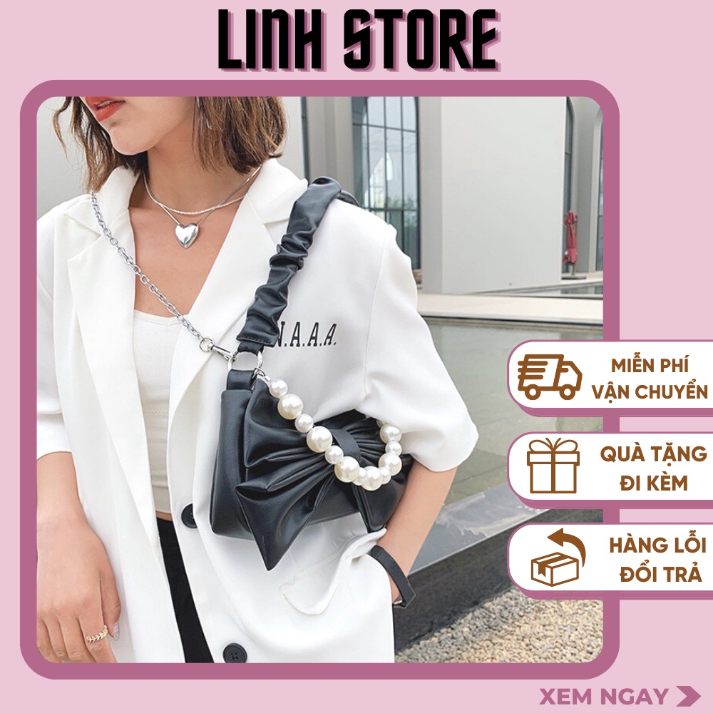 Túi Kẹp Nách Linh Store Túi Đeo Vai Thời Trang Kẹp Nách Dây Xích Nơ Ngọc Da Bánh Bèo Cao Cấp