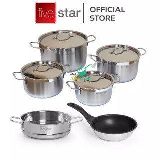 Combo Bộ Nồi Inox 304, Chảo Chống Dính và xửng 24cm Fivestar Standard 10 Món.tặng 1 vá canh inox