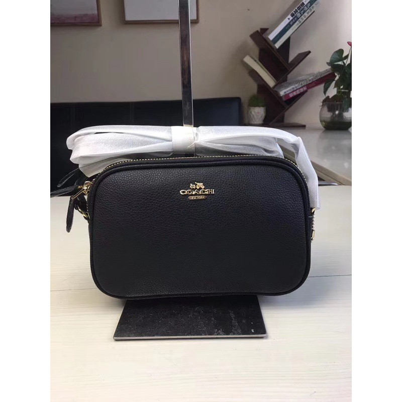 COACH Double Zip Crossbody Bag / Black Leather Shoulder Bag 65988