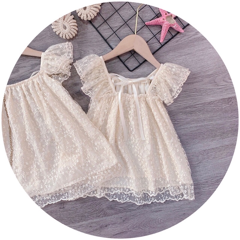 Váy xinh cho bé gái, váy đầm công chúa cho bé gái ren hoa xinh xắn size từ 8kg - 18kg