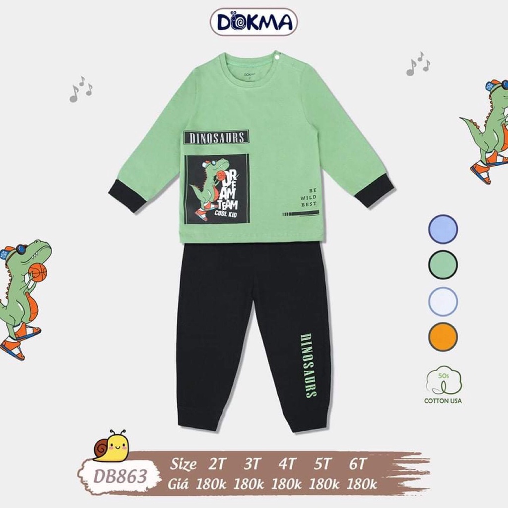 Bộ quần áo dài tay thu đông cho bé trai Dokma sale size 2-6Y DB863 Lamiha