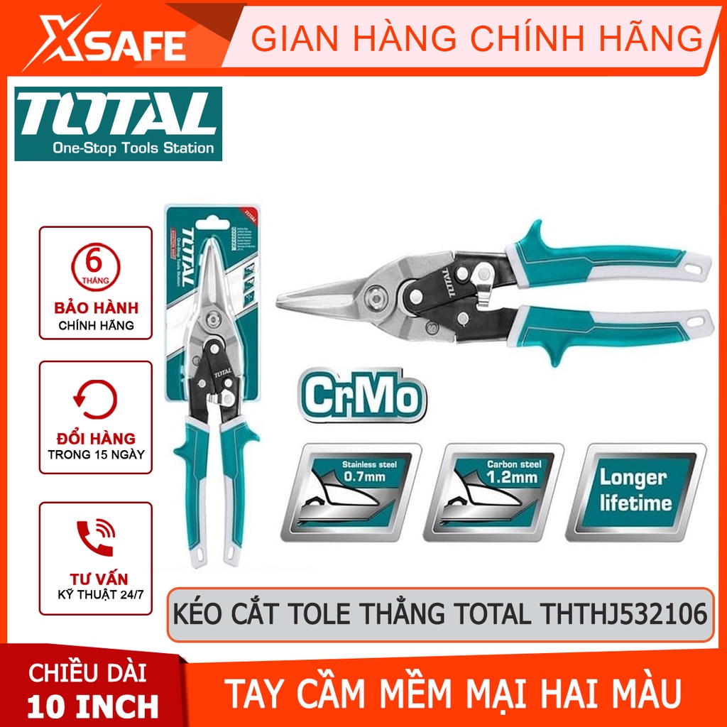 Kéo cắt tole thẳng TOTAL THTJ532106 Kéo cắt tôn dài 250mm, chất liệu hợp kim thép đặc biệt, bền bỉ - [XSAFE]