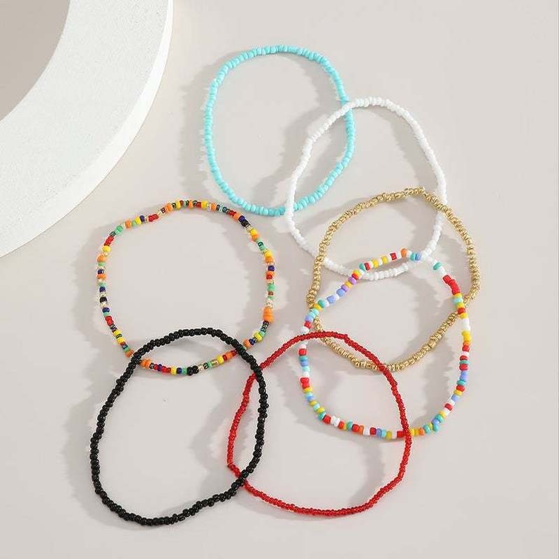 Set 7 Lắc Chân Đính Hạt Nhựa Màu Cầu Vồng Phong Cách Bohemian Thời Trang Cho Nữ