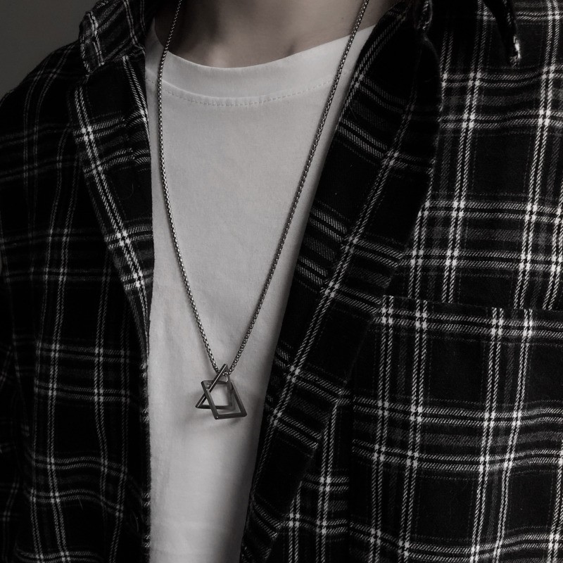 Dây Chuyền Thép Titan Mặt Hình Học Phong Cách Hip Hop Thời Trang Cá Tính