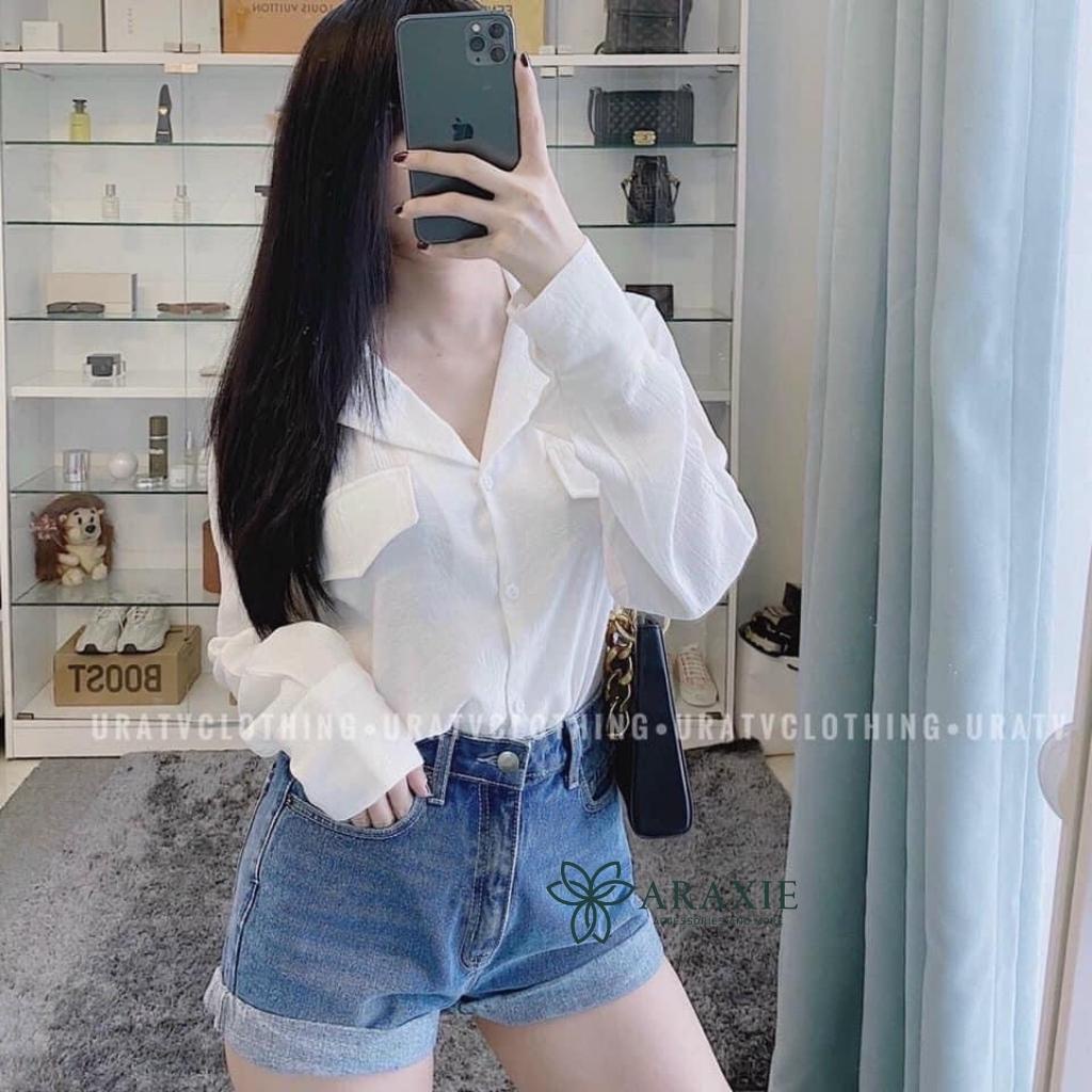 Áo sơ mi nữ form rộng Araxie sơ mi nữ kiểu dài tay màu trắng cổ vest dáng Hàn Quốc công sở bánh bèo ASM0122