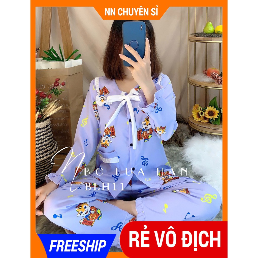 HÀNG ĐẸP ⚡ẢNH THẬT CHỤP TẠI SHOP⚡ ĐỒ BỘ CỔ BÈO TAY DÀI IN HÌNH - ĐÒ BỘ DÀI VẢI MỀM MÁT BLH11