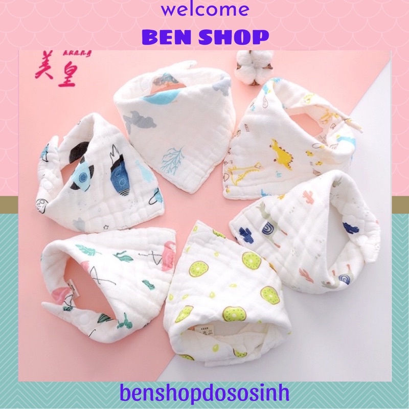 Set 5 yếm xô tam giác Oganic 6 lớp 2 cúc bấm thấm hút cho bé