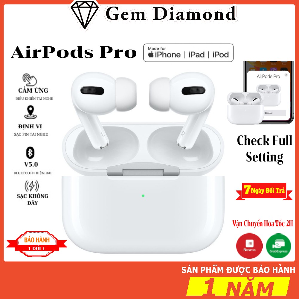 Tai Nghe Bluetooth Airpods Pro Cao Cấp Phiên Bản Pro Định Vị, Đổi Tên, Sạc Không Dây, Chống Ồn - Xuyên Âm