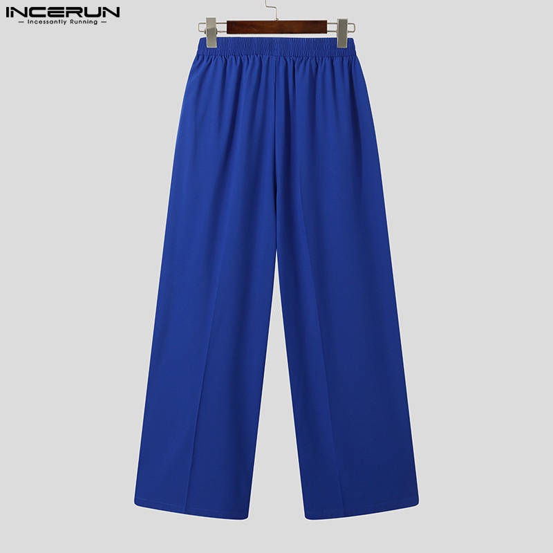 Quần ống rộng INCERUN lưng thun màu trơn thời trang cho nam với 3 màu tuỳ chọn
