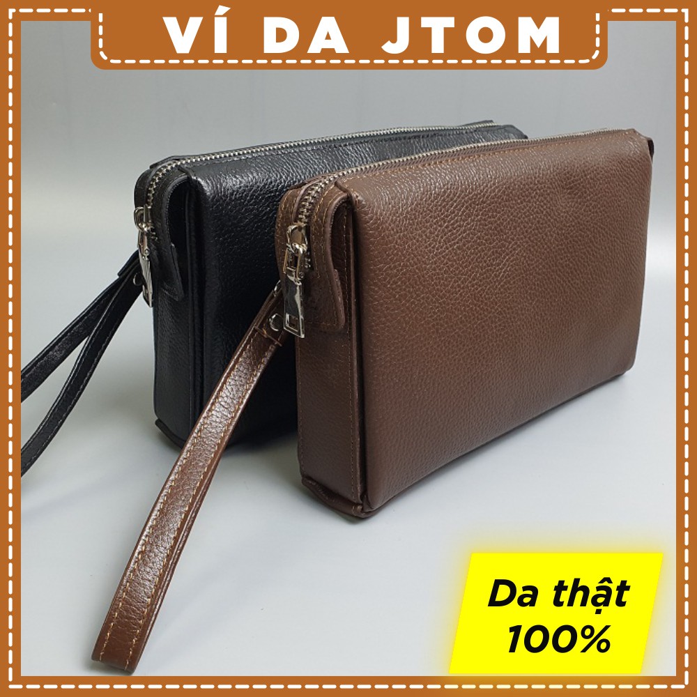 Ví Da JTOM Clutch hộp nam da mill CL130 (Đen/Nâu) - 100% da bò thật, BH 3 năm