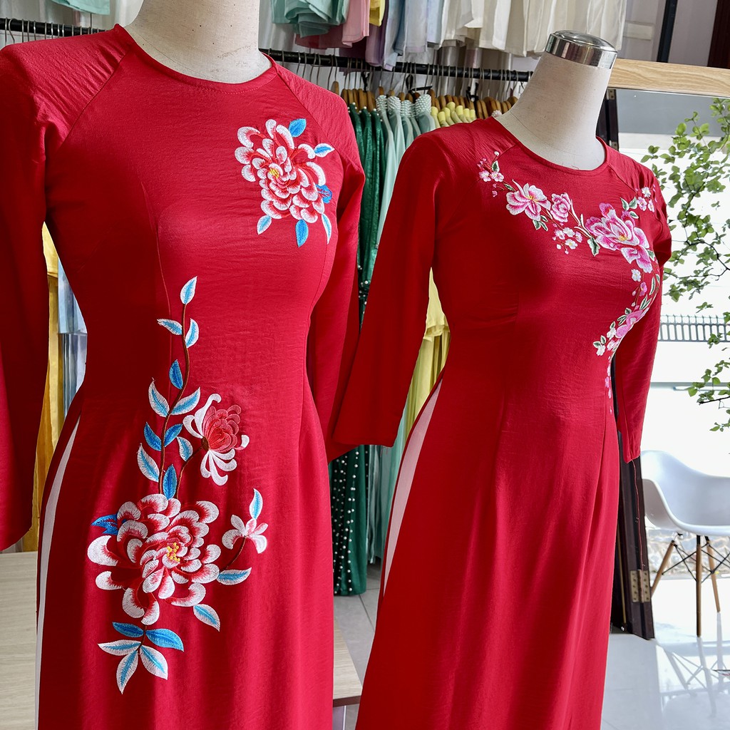 Áo dài đỏ MAY MẮN - áo dài cưới thêu GIÁ RẺ - Áo dài Tết