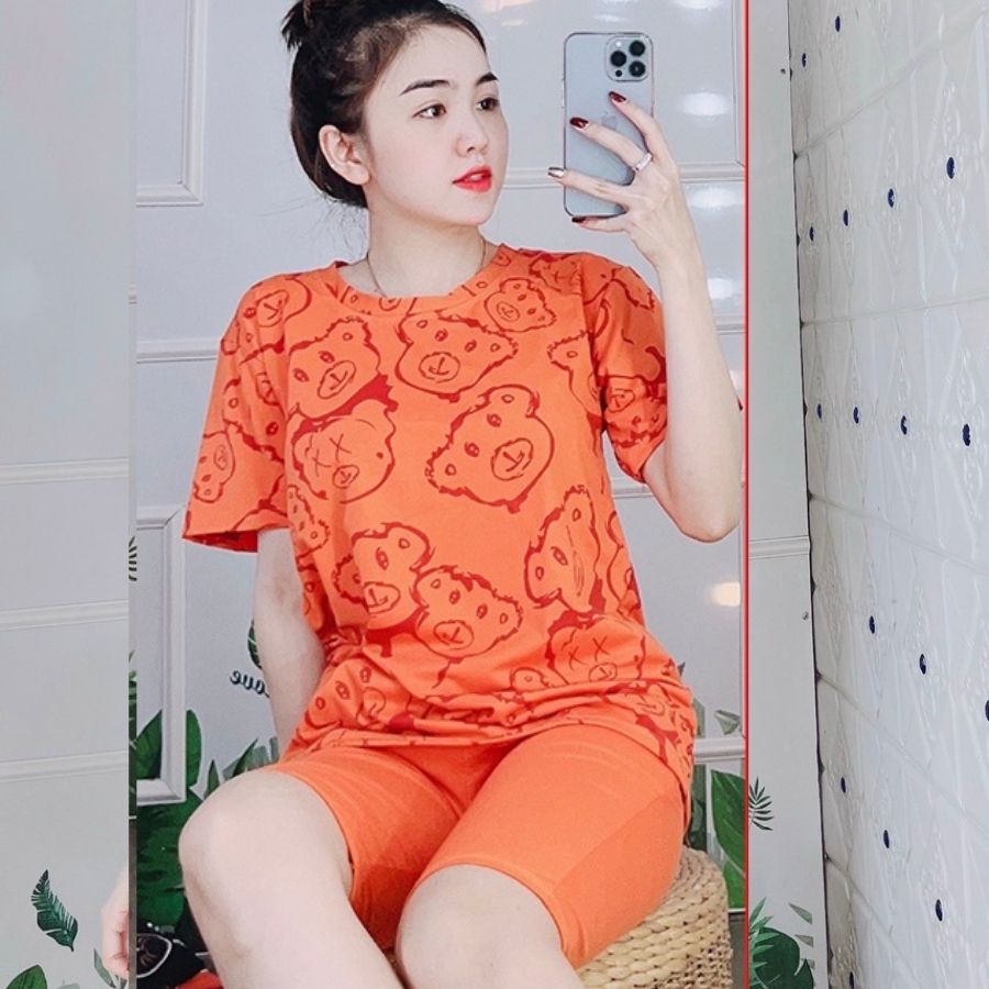 Đồ bộ nữ đồ mặc nhà ESHOP đồ ngủ big size trung niên dễ thương mùa hè đi chơi quần lửng cotton thun thể thao AD18