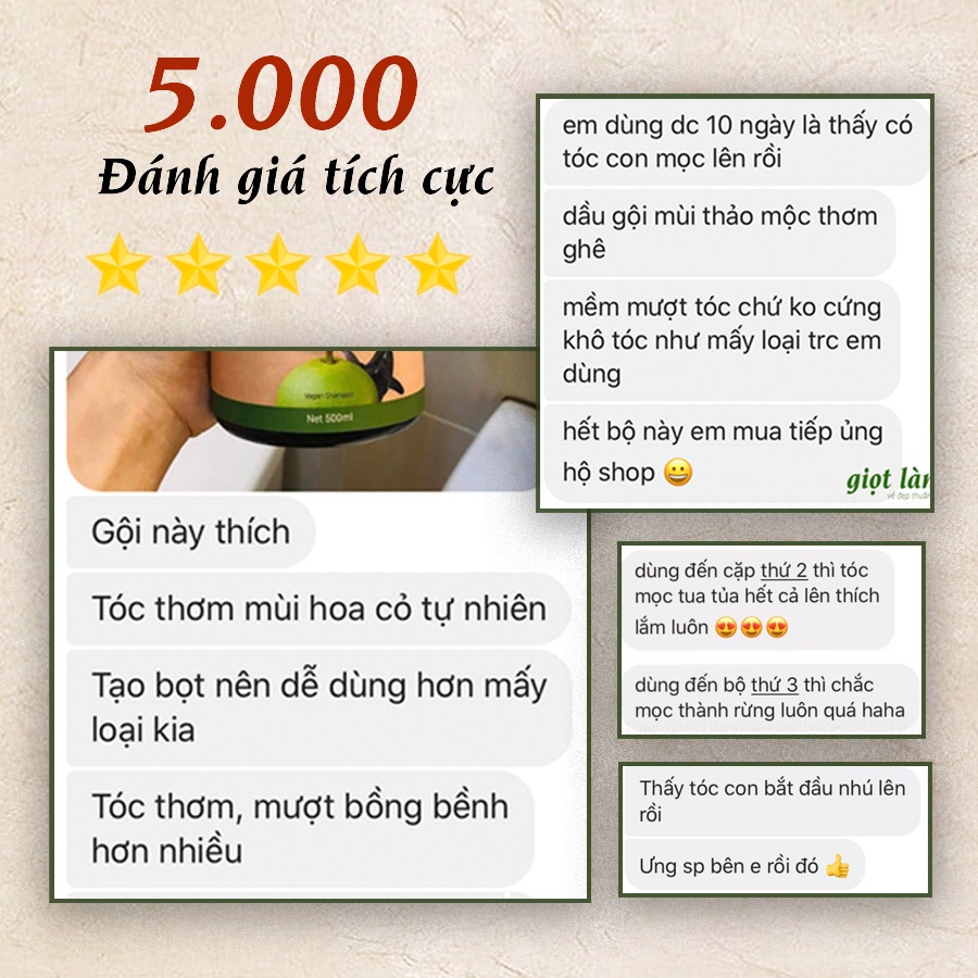 Dầu gội bồ kết - bưởi cô đặc, dầu gội thảo dược kích thích mọc tóc Giọt Lành 500ml