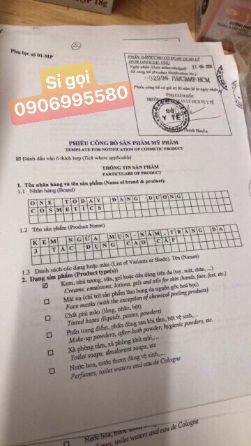 Kem dưỡng trắng ngăn ngừa lão hoá One Today đủ giấy