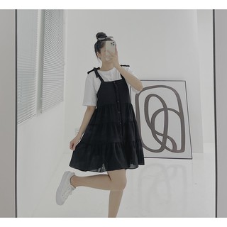 Đầm 2 dây hàng nút taly d655