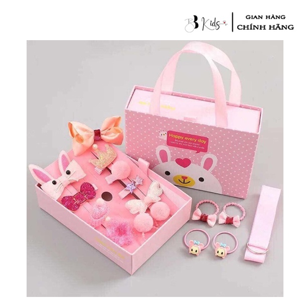 Hộp Nơ Buộc Tóc BB Kids Hình Gấu 18 Chi Tiết Cho Bé
