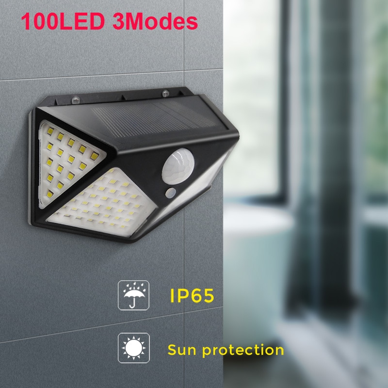 Adiodo 100 LED Ánh sáng mặt trời Đèn năng lượng mặt trời ngoài trời được cung cấp năng lượng từ ánh sáng mặt trời Cảm biến chuyển động PIR không thấm nước Đèn đường để trang trí sân vườn