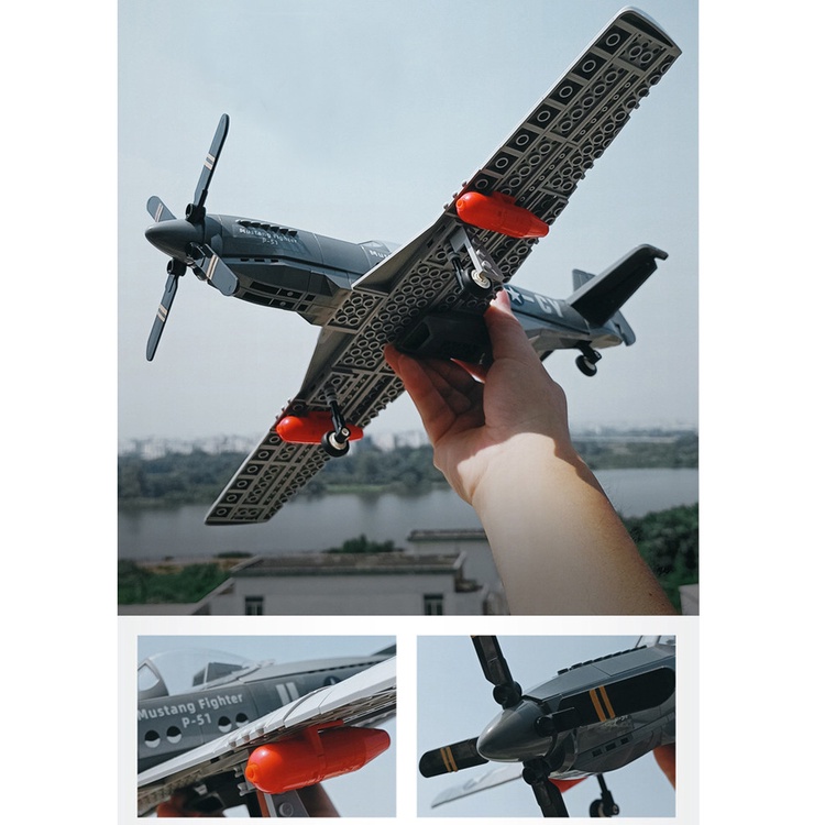 （CÓ SẴN）Đồ chơi lắp ráp mô hình wange 4006 máy bay chiến đấu Mustang fighter P-51