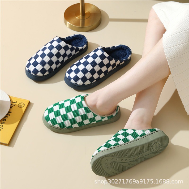 Dép Bông Kiểu Dáng Caro Màu Săc Hài Hòa Dành Cho Nữ Đi Trong Nhà - Văn Phòng Làm Việc