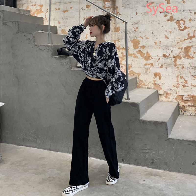 Áo Sơ Mi Tay Dài Cổ Chữ V Họa Tiết Hoa Phong Cách Retro