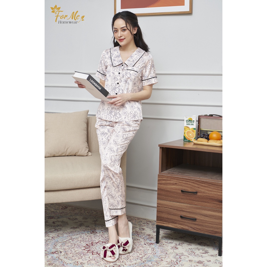 Bộ mặc nhà lụa giấy Luxury Cao Cấp họa tiết Nhiều Hoa 10, forme pijamas