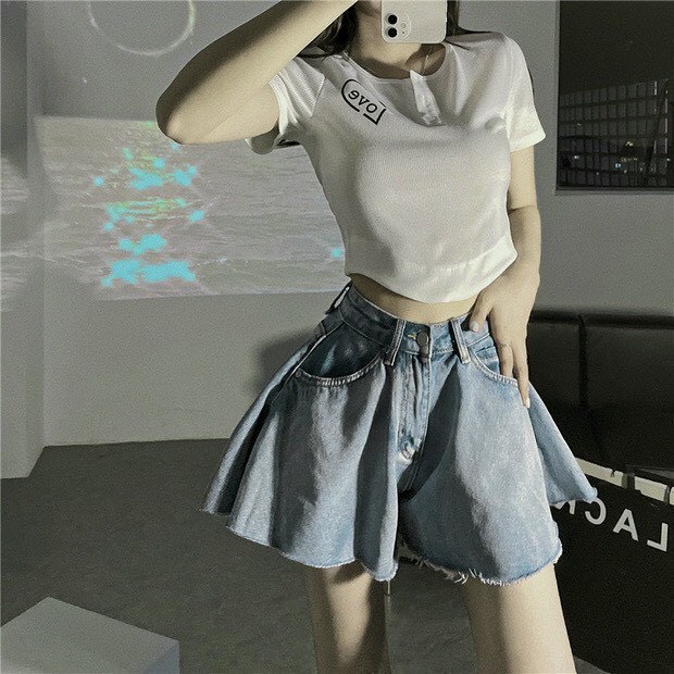 Quần Váy Jean Nữ Xòe 🦋 Quần Short Bò Ống Rộng Dáng Chữ A Full Size 🦋