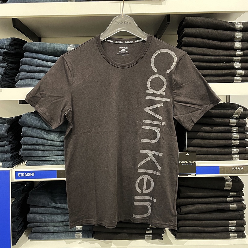 Áo Thun Cotton Ngắn Tay Cổ Tròn In Logo CK / Calvin Kleinn Cá Tính Cho Nam