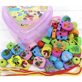 Đồ chơi luồn hạt gỗ (hộp tim)