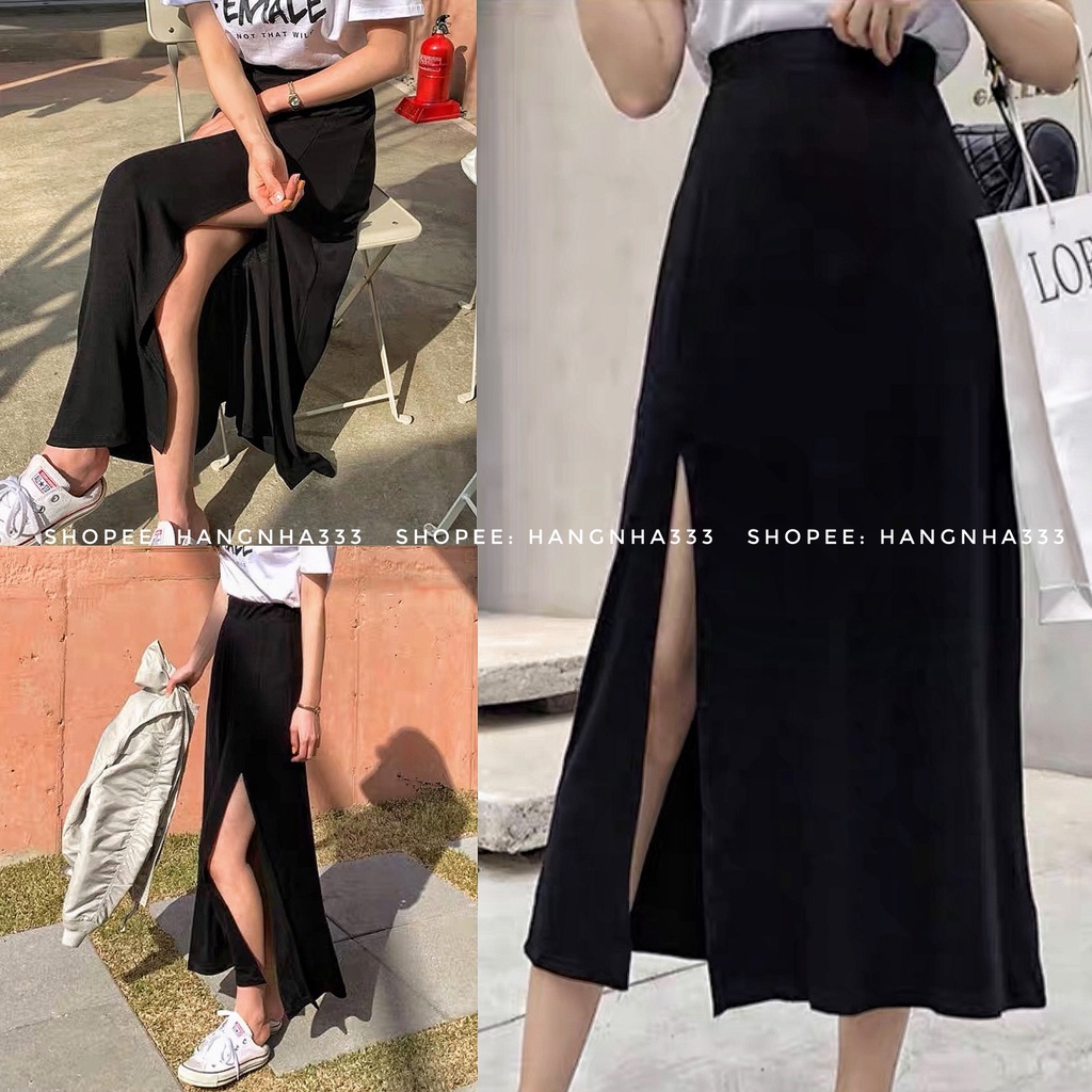 CÓ SẴN || Chân váy xẻ tà voan dáng dài basic trendy Ulzzang