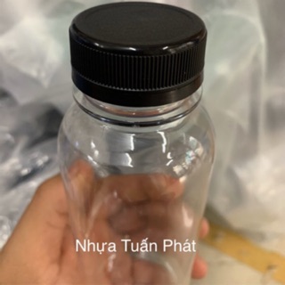 Bộ 100 chai nhựa pet tròn miệng rộng 330ml nắp đen