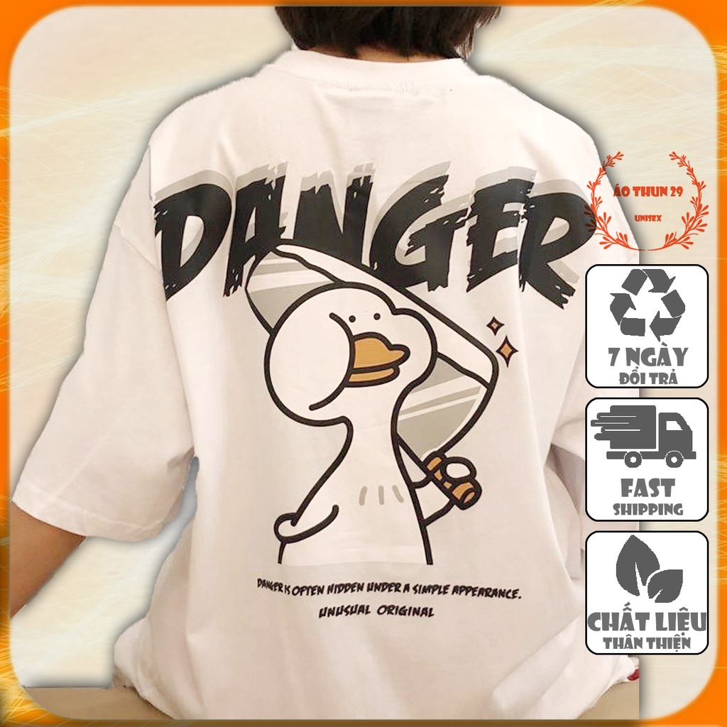 Áo thun tay lỡ nam nữ AT35, form dáng rộng Unisex, in hình DUCK DANGER_ mặc hội nhóm,lớp,cặp đôi