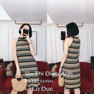 Đầm yếm len sọc kẻ