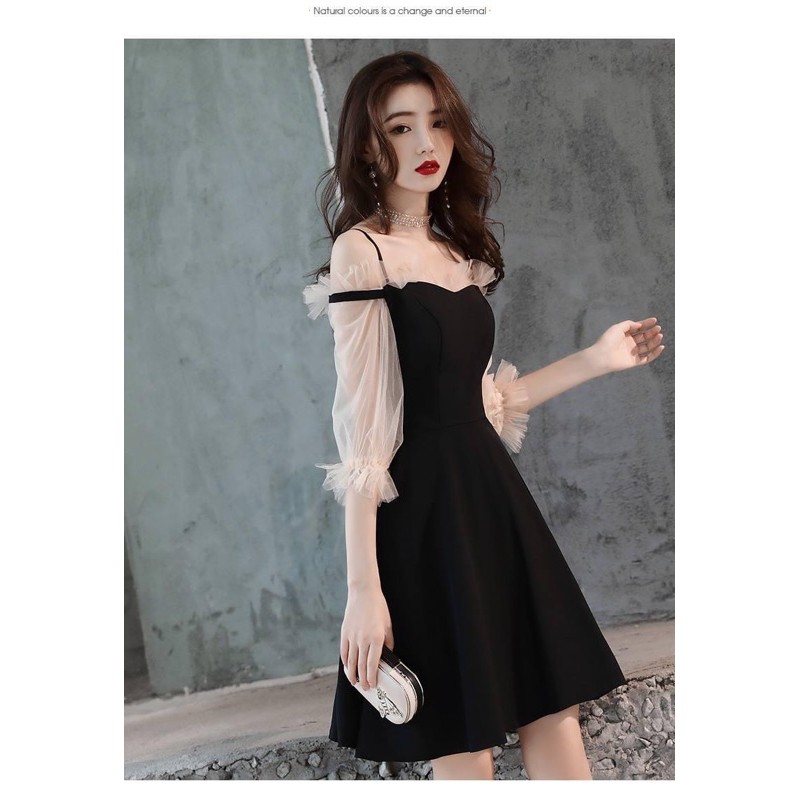 Đầm dự tiệc trễ vai phối lưới
