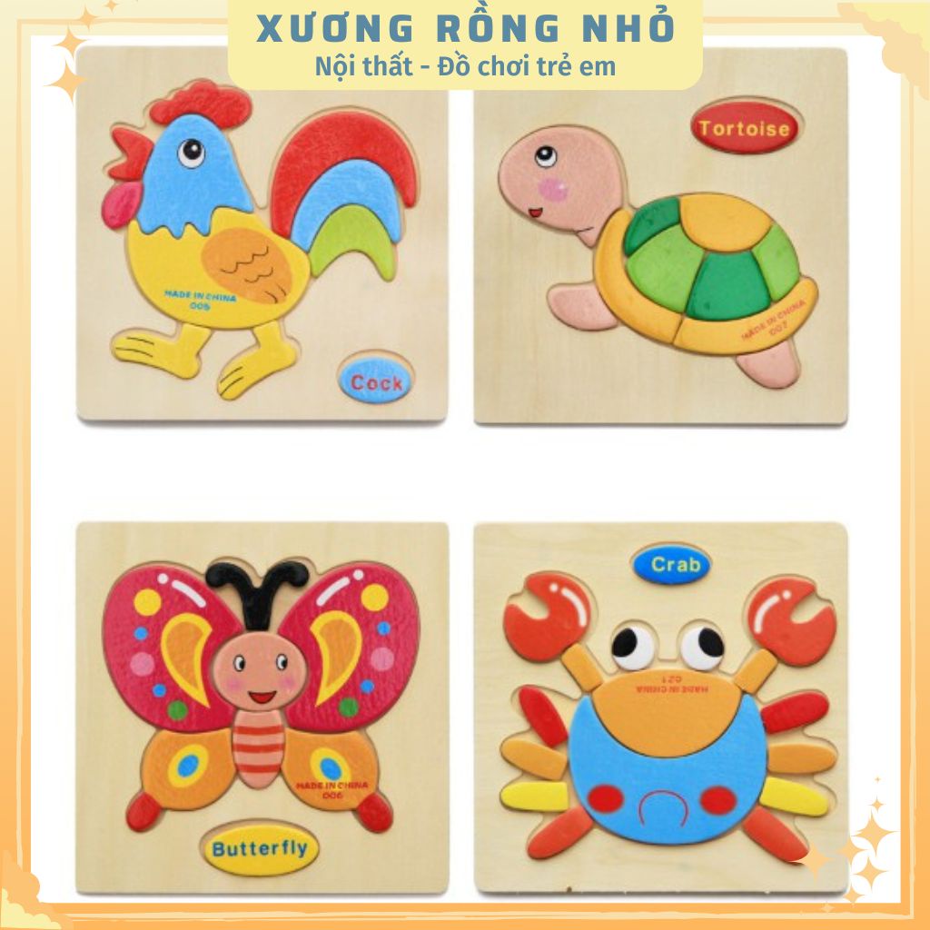 Tranh Ghép Hình Cho Bé Bằng Gỗ 3d 15x15x0.5cm Đồ Chơi Gỗ Ghép Hình 3d Sắc Nét An Toàn, Hình Đẹp Tư Duy cho bé