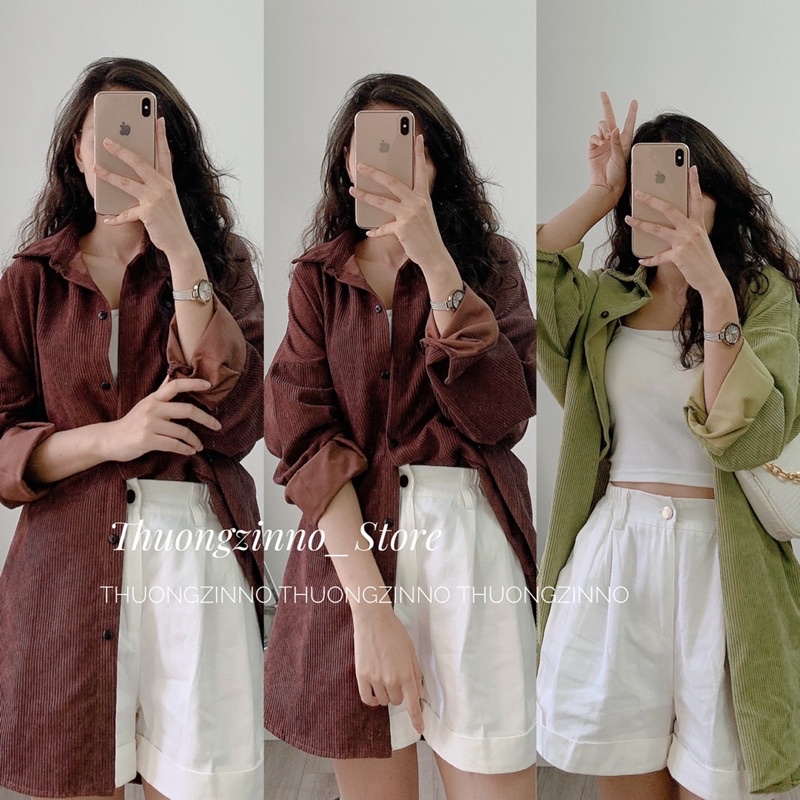 [Anh that/Video] Áo Sơ Mi Nhung TĂM Unisex Form Rộng Ulzzang Hàn Quốc - Áo sơ mi nữ phong cách kiểu màu Vintage