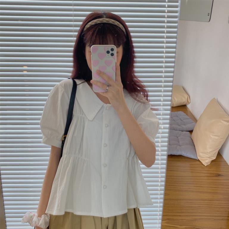 Áo kiểu hàn quốc A.202, áo kiểu cổ bèo cộc tay hai đường bo chun ngang ngực cùng hàng xếp ly dúm nhỏ dọc thân | BigBuy360 - bigbuy360.vn