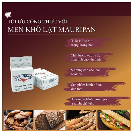 Men khô lạt Mauripan Insrant Dry Yeast 500g (chuột đỏ), men khô dùng liền làm bánh mì